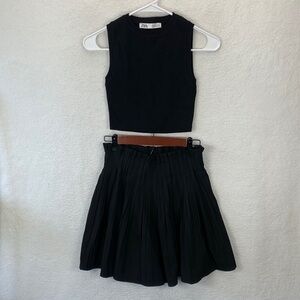 Zara 2pc Set Women’s Small Black Sleeveless Top‎ Pleated Skirt Casual Party